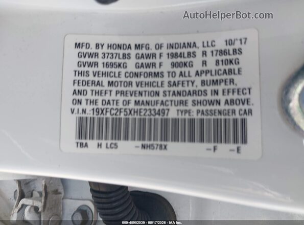 19XFC2F5XHE233497 2017 HONDA CIVIC Белый Вид подкапотного пространства