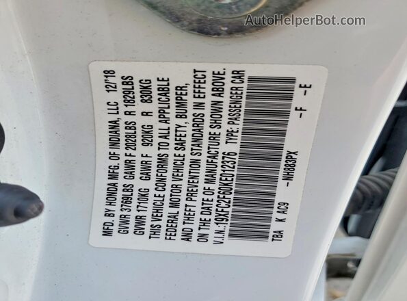 19XFC2F60KE012376 2019 HONDA CIVIC White Вид підкапотного простору