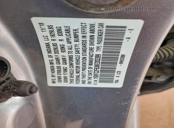 19XFC2F63KE203399 2019 HONDA CIVIC Silver Вид наклейки з VIN-кодом