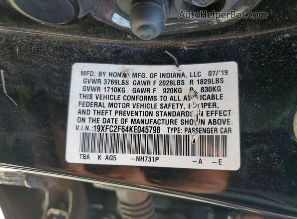 19XFC2F64KE045798 2019 HONDA CIVIC Black Շարժիչի բաժամունքի տեսք