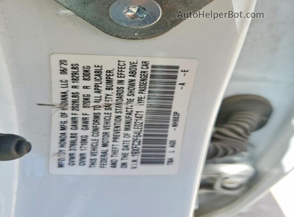 19XFC2F64LE021471 2020 HONDA CIVIC White VIN կոդի պիտակի տեսք