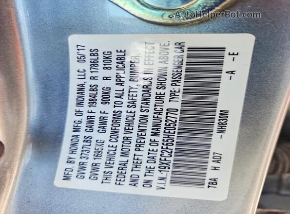 19XFC2F65HE052770 2017 HONDA CIVIC Silver Շարժիչի բաժամունքի տեսք