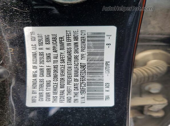 19XFC2F65KE034907 2019 HONDA CIVIC Black ძრავის განყოფილების ხედი