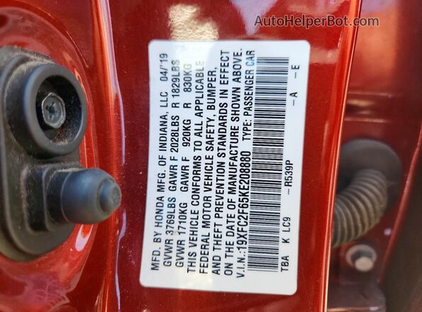 19XFC2F65KE208880 2019 HONDA CIVIC Red Widok komory silnika