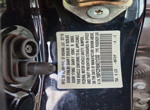 19XFC2F65KE212332 2019 HONDA CIVIC Black Vista del compartimento del motor