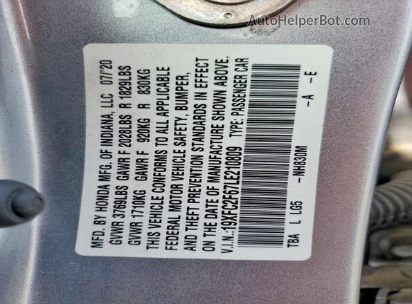 19XFC2F67LE210809 2020 HONDA CIVIC Silver VIN sticker view