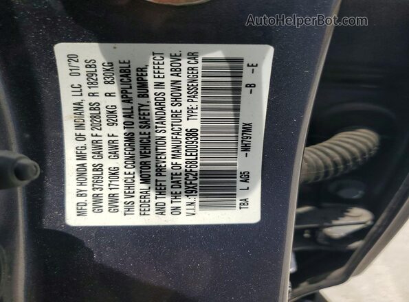 19XFC2F68LE009386 2020 HONDA CIVIC Gray Widok komory silnika