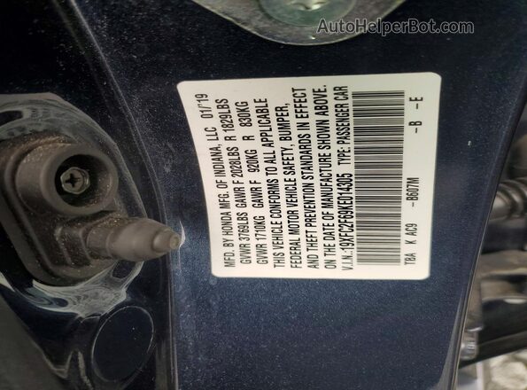 19XFC2F69KE014305 2019 HONDA CIVIC Blue Vista del compartimento del motor
