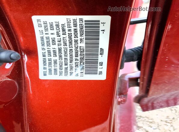 19XFC2F69LE016377 2020 HONDA CIVIC Red VIN კოდის სტიკერის ხედი