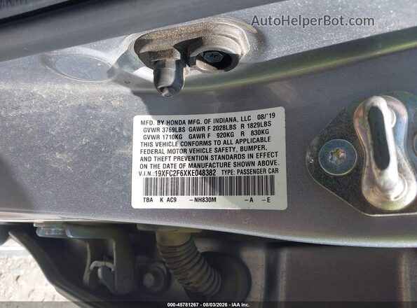 19XFC2F6XKE048382 2019 HONDA CIVIC Silver Շարժիչի բաժամունքի տեսք