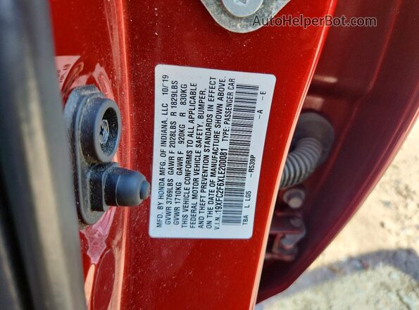 19XFC2F6XLE200081 2020 HONDA CIVIC Red ძრავის განყოფილების ხედი
