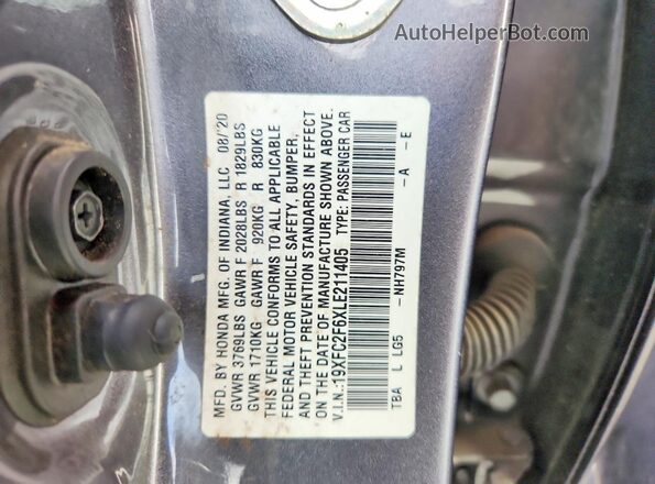 19XFC2F6XLE211405 2020 HONDA CIVIC Gray Շարժիչի բաժամունքի տեսք
