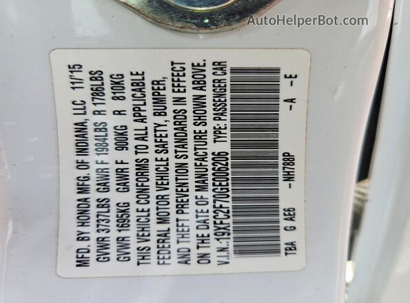 19XFC2F70GE006206 2016 HONDA CIVIC White Engine compartment view