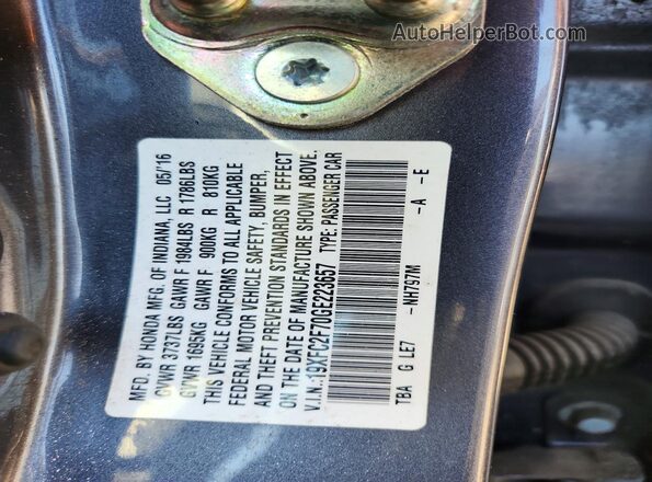 19XFC2F70GE223657 2016 HONDA CIVIC Серый Вид подкапотного пространства