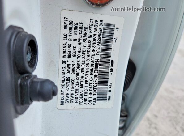 19XFC2F70HE080694 2017 HONDA CIVIC White ძრავის განყოფილების ხედი