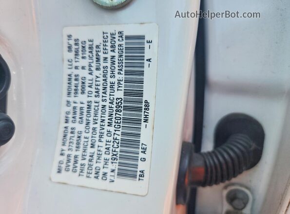 19XFC2F71GE078953 2016 HONDA CIVIC White Widok komory silnika