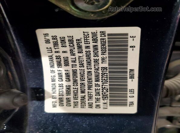 19XFC2F71GE229158 2016 HONDA CIVIC Blue Engine compartment view