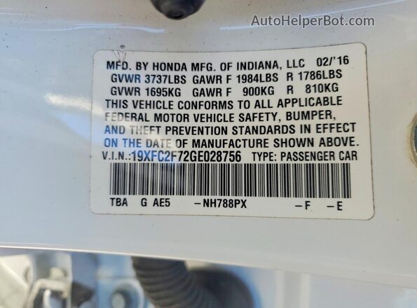 19XFC2F72GE028756 2016 HONDA CIVIC White Vista del compartimento del motor