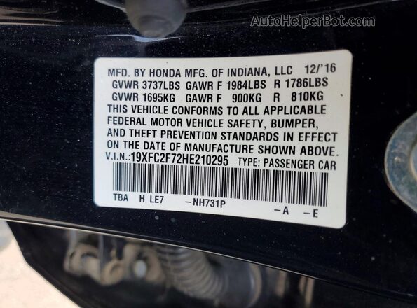 19XFC2F72HE210295 2017 HONDA CIVIC Black Engine compartment view