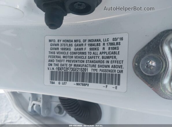 19XFC2F73GE215391 2016 HONDA CIVIC White ძრავის განყოფილების ხედი
