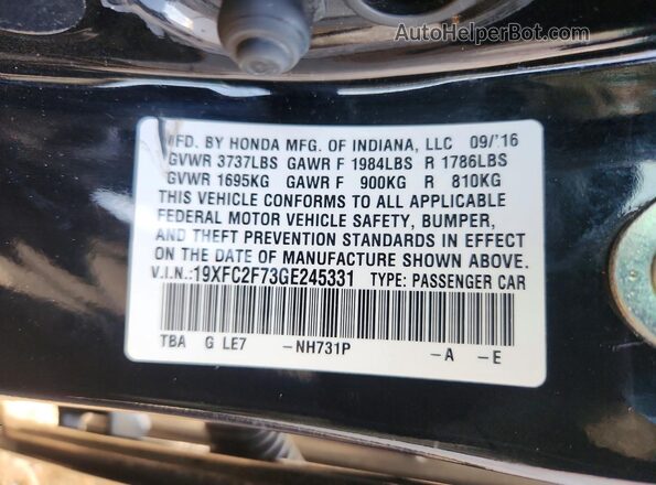 19XFC2F73GE245331 2016 HONDA CIVIC Black სალონის 360-გრადუსიანი ხედი