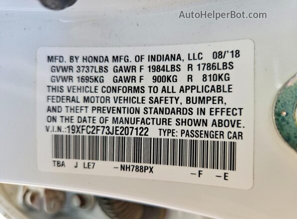 19XFC2F73JE207122 2018 HONDA CIVIC White Շարժիչի բաժամունքի տեսք