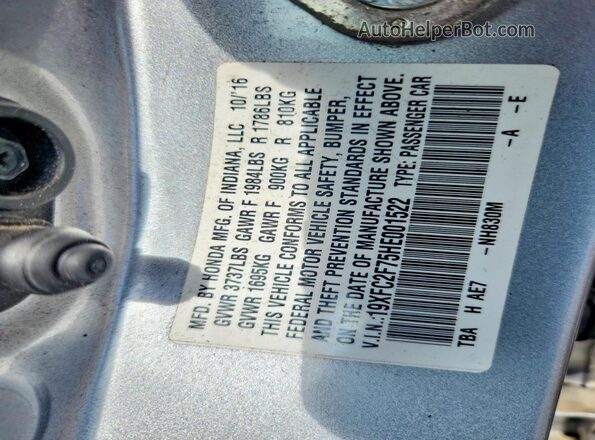 19XFC2F75HE001522 2017 HONDA CIVIC Silver Вид підкапотного простору