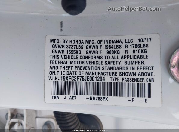 19XFC2F75JE001204 2018 HONDA CIVIC White Engine compartment view