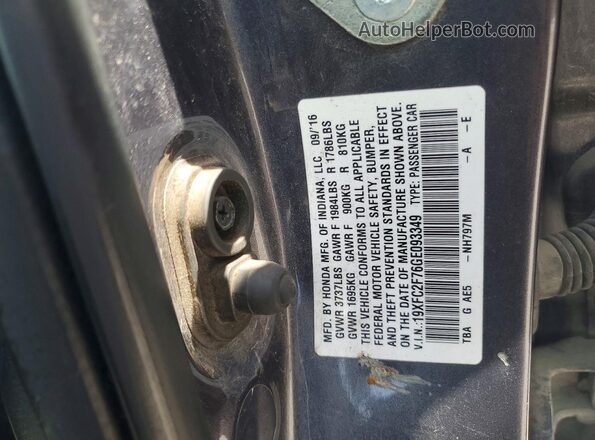 19XFC2F76GE093349 2016 HONDA CIVIC Gray VIN კოდის სტიკერის ხედი