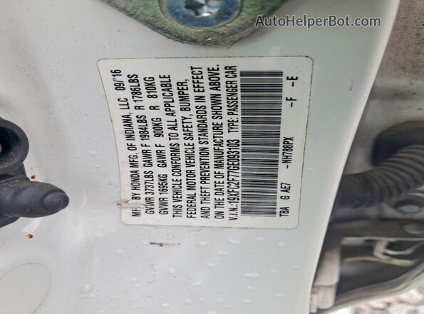 19XFC2F77GE093103 2016 HONDA CIVIC White Engine compartment view