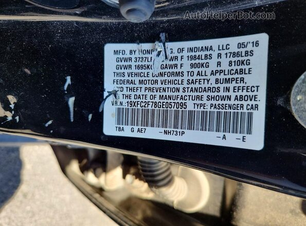 19XFC2F78GE057095 2016 HONDA CIVIC Black VIN կոդի պիտակի տեսք