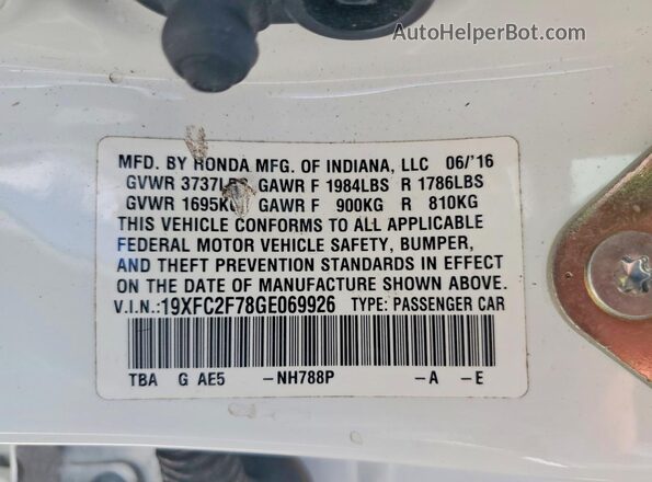 19XFC2F78GE069926 2016 HONDA CIVIC White Вид підкапотного простору