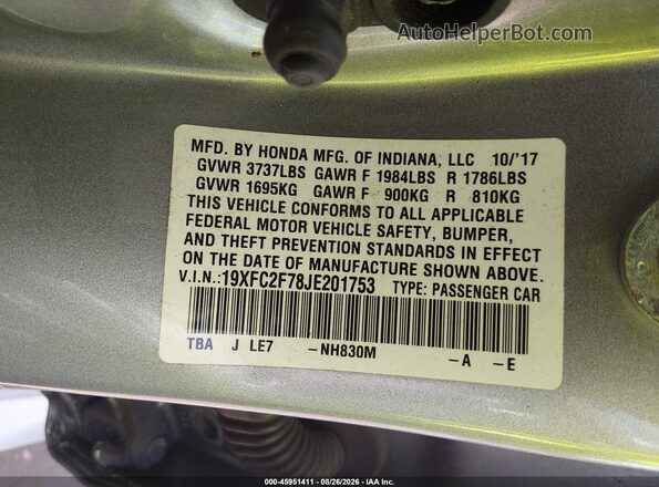 19XFC2F78JE201753 2018 HONDA CIVIC Silver Widok komory silnika