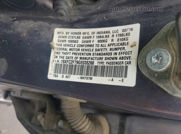 19XFC2F79GE035266 2016 HONDA CIVIC Серый Вид подкапотного пространства