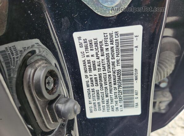19XFC2F79GE044355 2016 HONDA CIVIC Black Widok komory silnika