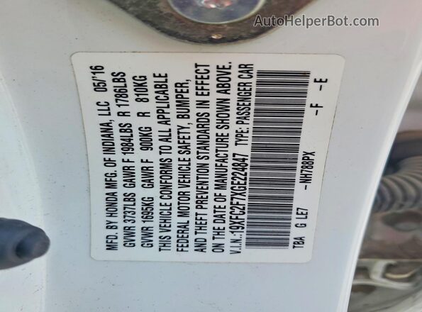 19XFC2F7XGE224847 2016 HONDA CIVIC White Widok komory silnika