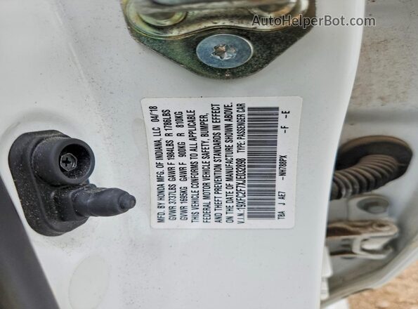 19XFC2F7XJE032898 2018 HONDA CIVIC White VIN კოდის სტიკერის ხედი