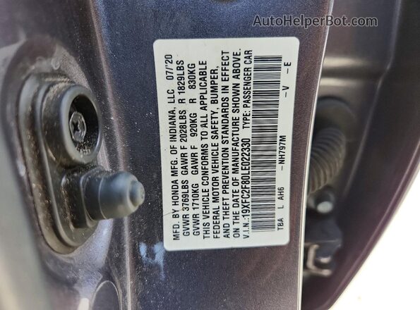 19XFC2F80LE022330 2020 HONDA CIVIC Gray Вид підкапотного простору