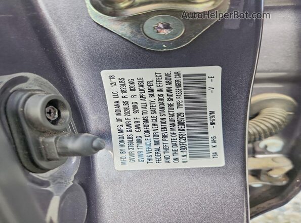 19XFC2F81KE009729 2019 HONDA CIVIC Gray Вид підкапотного простору
