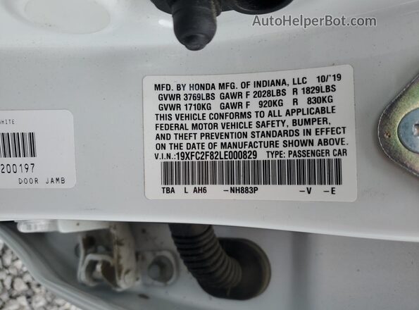 19XFC2F82LE000829 2020 HONDA CIVIC White Widok komory silnika