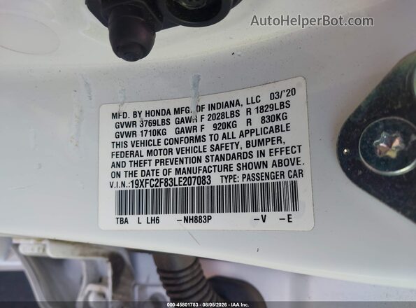 19XFC2F83LE207083 2020 HONDA CIVIC White Widok komory silnika