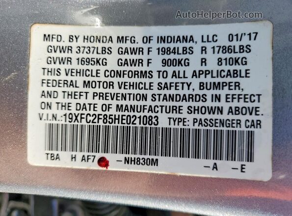 19XFC2F85HE021083 2017 HONDA CIVIC Silver Widok naklejki z numerem VIN