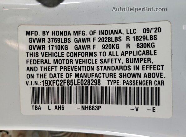 19XFC2F85LE028298 2020 HONDA CIVIC White Widok komory silnika