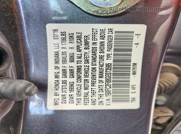 19XFC2F88GE073595 2016 HONDA CIVIC Gray ძრავის განყოფილების ხედი