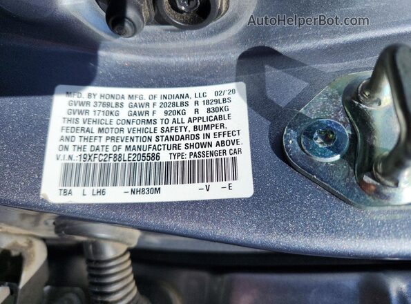 19XFC2F88LE205586 2020 HONDA CIVIC Silver Widok komory silnika