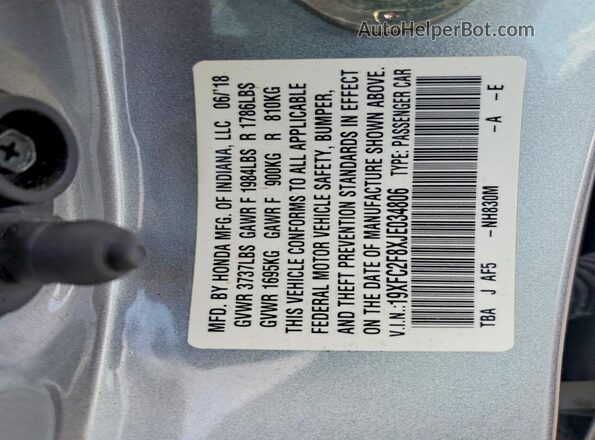 19XFC2F8XJE034806 2018 HONDA CIVIC Silver Вид підкапотного простору