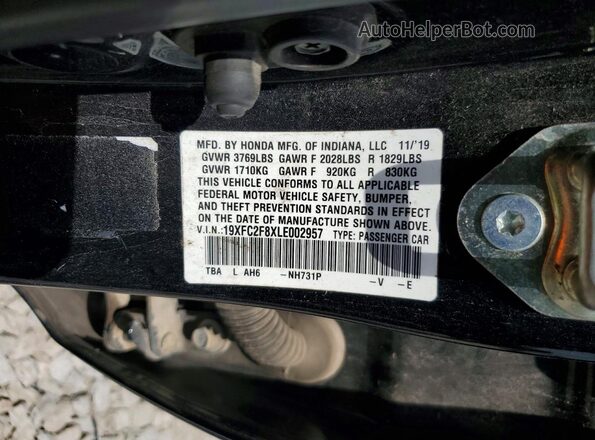 19XFC2F8XLE002957 2020 HONDA CIVIC Black ძრავის განყოფილების ხედი
