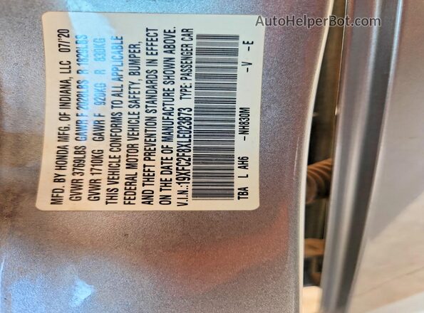 19XFC2F8XLE023873 2020 HONDA CIVIC Silver Widok naklejki z numerem VIN