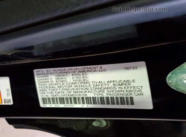 19XFL1H7XNE018108 2022 HONDA CIVIC Black ძრავის განყოფილების ხედი