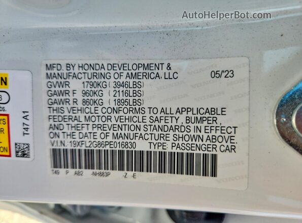 19XFL2G86PE016830 2023 HONDA CIVIC White Widok komory silnika